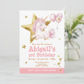 Schattigee Roze Gouden Eenhoorn Meisjes Verjaardag Kaart (Staand voorkant)