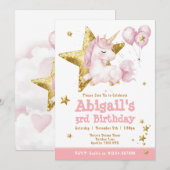 Schattigee Roze Gouden Eenhoorn Meisjes Verjaardag Kaart (Voorkant / Achterkant)