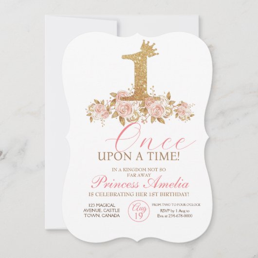 Schattigee roze gouden kroonprinses eerste verjaar kaart (Voorkant)