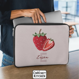 Schattigee Roze Granny Chic Haak Aardbei Monogram Laptop Sleeve