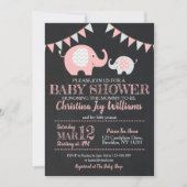 Schattigee Roze Grijs Olifant Baby shower Uitnodig Kaart (Voorkant)