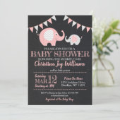 Schattigee Roze Grijs Olifant Baby shower Uitnodig Kaart (Staand voorkant)