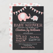 Schattigee Roze Grijs Olifant Baby shower Uitnodig Kaart (Voorkant / Achterkant)