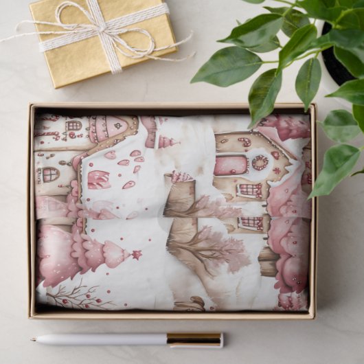 Schattigee roze grillige besneeuwde kerstdecoupage tissuepapier (Geschenk)