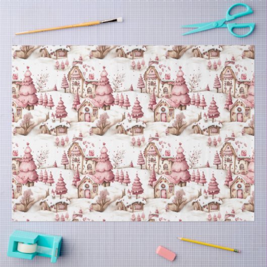 Schattigee roze grillige besneeuwde kerstdecoupage tissuepapier (Craft)