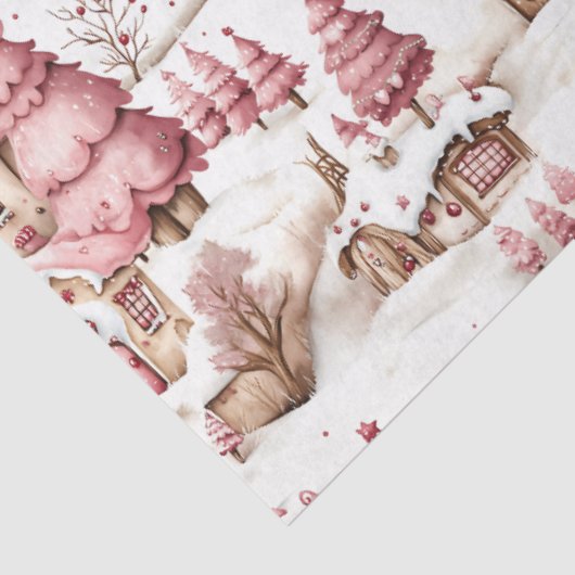 Schattigee roze grillige besneeuwde kerstdecoupage tissuepapier (Detail)