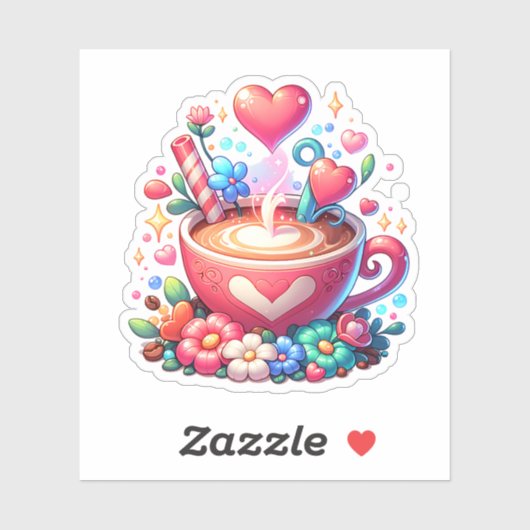 Schattigee roze grillige koffie & harten sticker (Vel)