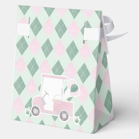 Schattigee Roze Groene Argyle Print Golf Baby show Bedankdoosjes (Achterkant)