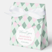 Schattigee Roze Groene Argyle Print Golf Baby show Bedankdoosjes (Voorkant)