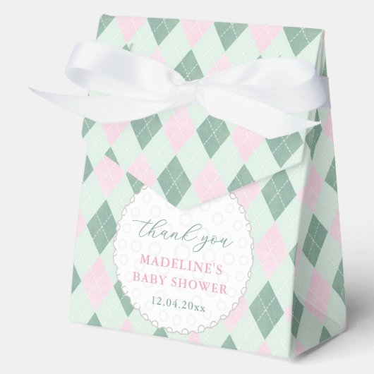 Schattigee Roze Groene Argyle Print Golf Baby show Bedankdoosjes (Voorkant)