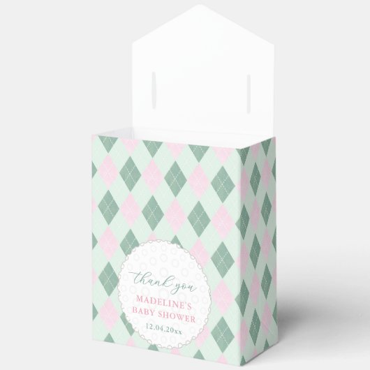 Schattigee Roze Groene Argyle Print Golf Baby show Bedankdoosjes (Open)