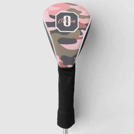 Schattigee roze groene camo, minimalistisch gepers golfheadcover (Voorkant)