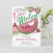 Schattigee roze groene een in een meloen 1e verjaa kaart (Staand voorkant)