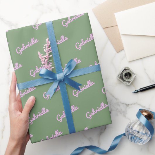 Schattigee roze groene gepersonaliseerde scriptnaa cadeaupapier (Geschenken)