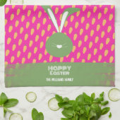 Schattigee roze groene Happy Easter Bunny en worte Theedoek (Gevouwen)