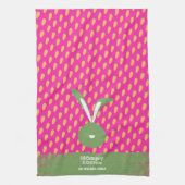 Schattigee roze groene Happy Easter Bunny en worte Theedoek (Verticaal)