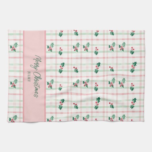 Schattigee roze groene retro kerst theedoek (Horizontaal)