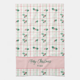 Schattigee roze groene retro kerst theedoek