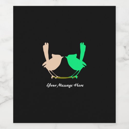 Schattigee Roze groene vogels op boomtak Aangepast Wijn Etiket (Enkel label)