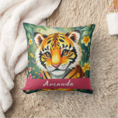 Schattigee Roze & Groene Waterverf Tijger Kinder N Kussen (Deken)