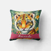 Schattigee Roze & Groene Waterverf Tijger Kinder N Kussen (Achterkant)