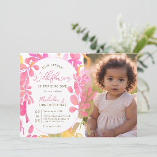 Schattigee roze groene wilde bloem foto 1e verjaar kaart (Staand voorkant)