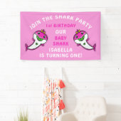 Schattigee Roze Haai Baby Meisje 1e Verjaardagsfee Spandoek (Insitu)