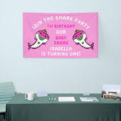Schattigee Roze Haai Baby Meisje 1e Verjaardagsfee Spandoek (Beurs)