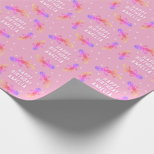 Schattigee Roze Hagedis Gecko Kind Gelukkige Verja Cadeaupapier (Hoek)