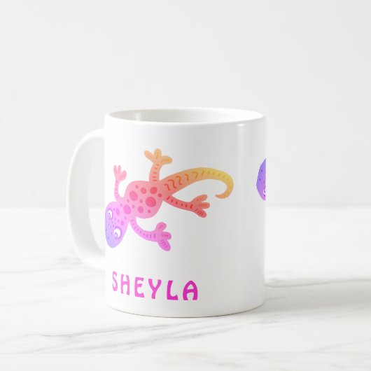 Schattigee Roze Hagedis Gecko Naam Mok voor Meisje (Voorkant links)