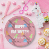 Schattigee roze Halloween aanpasbaar Papieren Bordje (Feest)