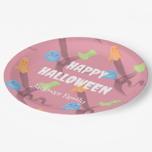 Schattigee roze Halloween aanpasbaar Papieren Bordje (Gekanteld)