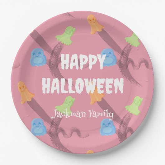 Schattigee roze Halloween aanpasbaar Papieren Bordje (Voorkant)