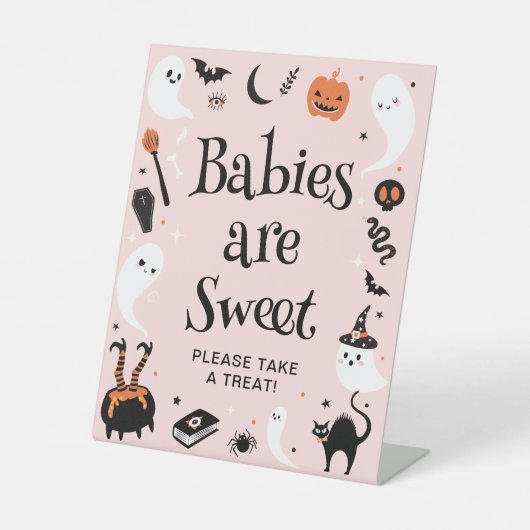 Schattigee Roze Halloween Baby Girl Douche Favorie Reclamebord Met Voetstuk (Voorkant)