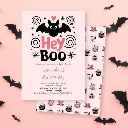 Schattigee Roze Halloween Boo Bat Verjaardag Kaart