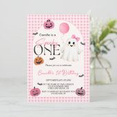 Schattigee Roze Halloween Ghost 1e Verjaardag Kaart (Staand voorkant)