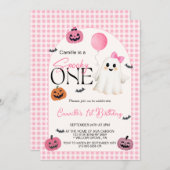 Schattigee Roze Halloween Ghost 1e Verjaardag Kaart (Voorkant / Achterkant)