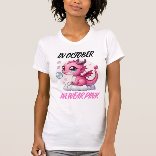 Schattigee roze Halloween "In oktober Draag we roz T-shirt (Voorkant)