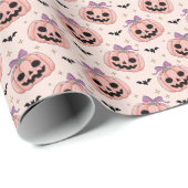 Schattigee Roze Halloween Jack-o'-Lanterns & Vleer Cadeaupapier (Rol Hoek)