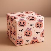 Schattigee Roze Halloween Jack-o'-Lanterns & Vleer Cadeaupapier