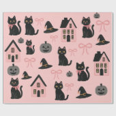 Schattigee Roze Halloween Katten & Heks Petten Cadeaupapier (Vlak)