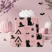 Schattigee Roze Halloween Katten & Heks Petten Cadeaupapier