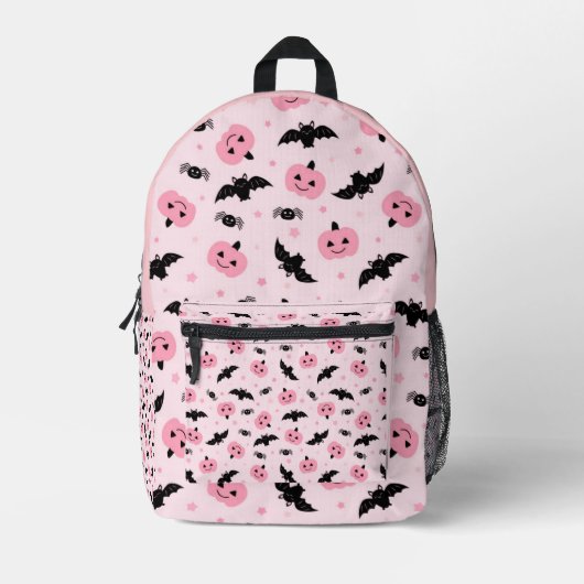Schattigee Roze Halloween Pompoenen en Vleermuispa Bedrukte Rugzak (Voorkant)