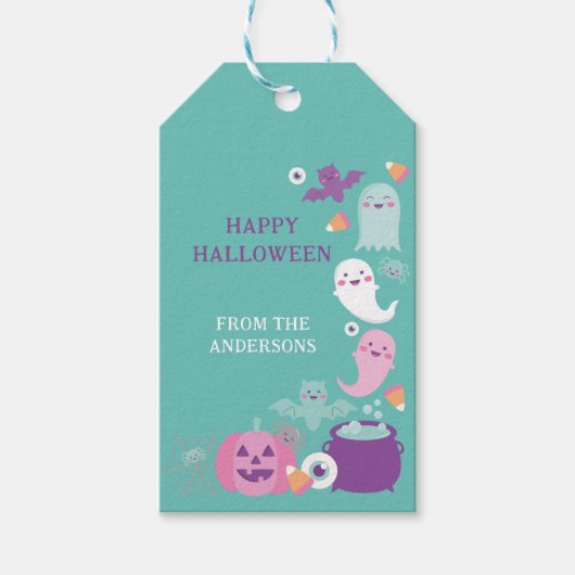 Schattigee roze halloween, spoken, vleermuis en sp cadeaulabel (Voorkant)