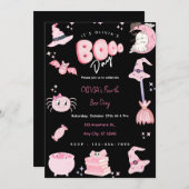 Schattigee Roze Halloween Verjaardag Boo Day Party Kaart (Voorkant / Achterkant)