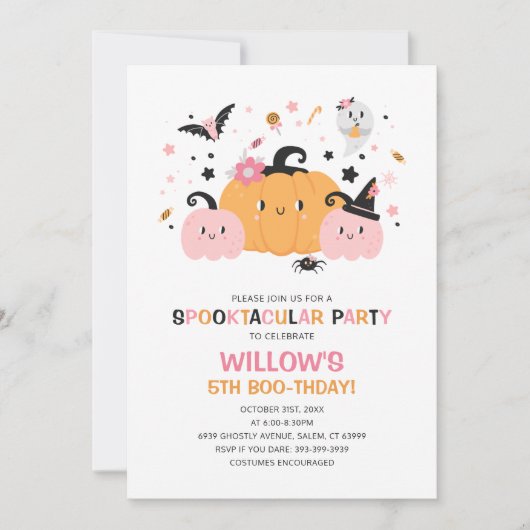 Schattigee Roze Halloween Verjaardagsfeest Meisje  Kaart (Voorkant)