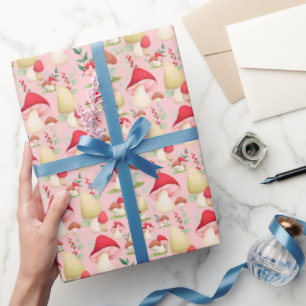 Schattigee roze handgeschilderde paddenstoel cadeaupapier