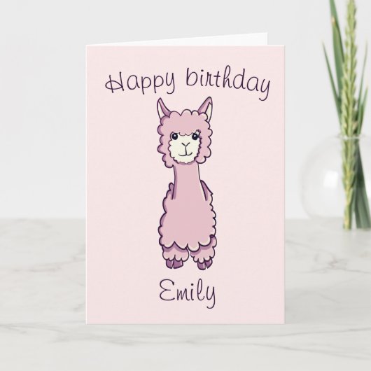 Schattigee roze Happy Birthday Alpaca Kaart (Voorkant)