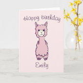 Schattigee roze Happy Birthday Alpaca Kaart (Gele Bloem)