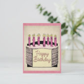 Schattigee Roze  Happy Birthday Cake Kaarsen Briefkaart (Staand voorkant)